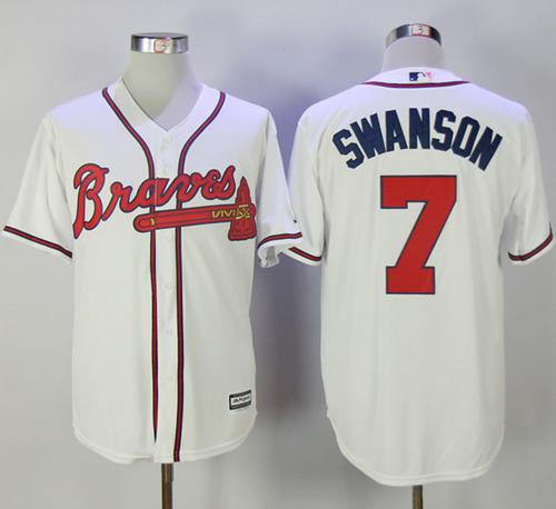 Braves #7 Dansby Swanson White New Cool Base Stitched MLB Jersey Braves #7 Dansby Swanson White New Cool Base Stitched MLB Jersey
