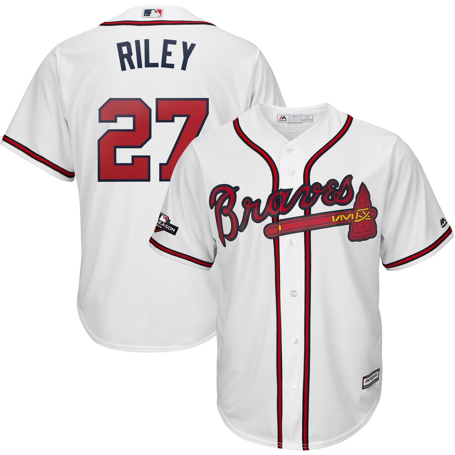 Atlanta Braves #27 Austin Riley Majestic 2019 Postseason Official Cool Base Player Jersey White Atlanta Braves #27 Austin Riley Majestic 2019 Postseason Official Cool Base Player Jersey White