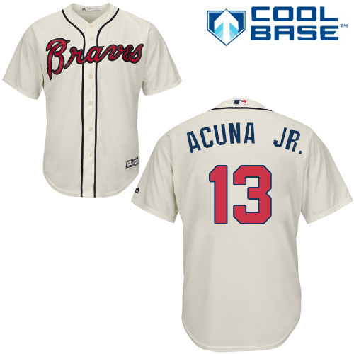 Braves #13 Ronald Acuna Jr. Cream New Cool Base Stitched MLB Jersey Braves #13 Ronald Acuna Jr. Cream New Cool Base Stitched MLB Jersey