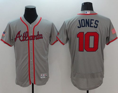 Braves #10 Chipper Jones Grey Fashion Stars & Stripes Flexbase Authentic Stitched MLB Jersey Braves #10 Chipper Jones Grey Fashion Stars & Stripes Flexbase Authentic Stitched MLB Jersey