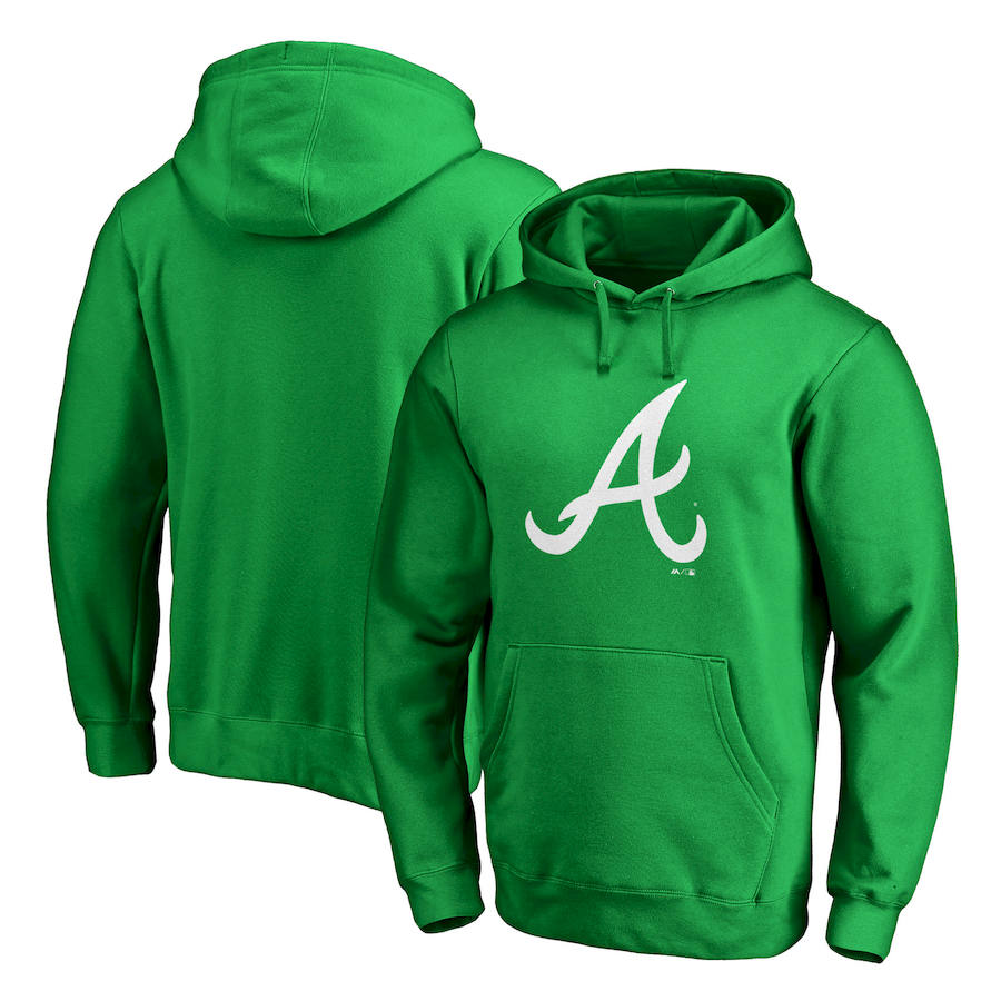 Atlanta Braves Majestic St. Patrick's Day White Logo Pullover Hoodie Kelly Green