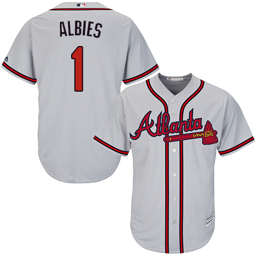 Braves #1 Ozzie Albies Grey New Cool Base Stitched MLB Jersey Braves #1 Ozzie Albies Grey New Cool Base Stitched MLB Jersey