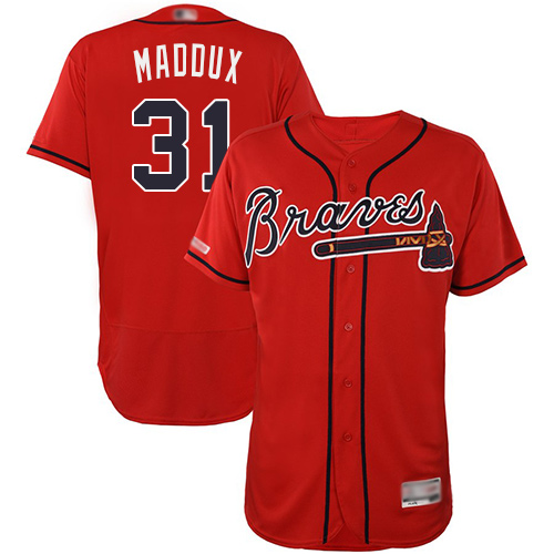 Braves #31 Greg Maddux Red Flexbase Authentic Collection Stitched MLB Jersey Braves #31 Greg Maddux Red Flexbase Authentic Collection Stitched MLB Jersey