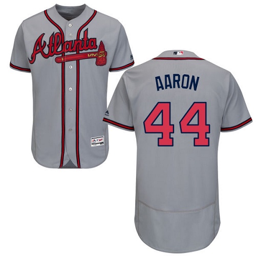 Braves #44 Hank Aaron Grey Flexbase Authentic Collection Stitched MLB Jersey Braves #44 Hank Aaron Grey Flexbase Authentic Collection Stitched MLB Jersey