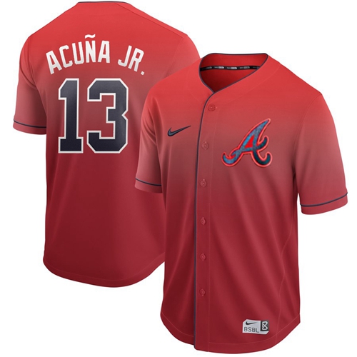 Nike Braves #13 Ronald Acuna Jr. Red Fade Authentic Stitched MLB Jersey Nike Braves #13 Ronald Acuna Jr. Red Fade Authentic Stitched MLB Jersey
