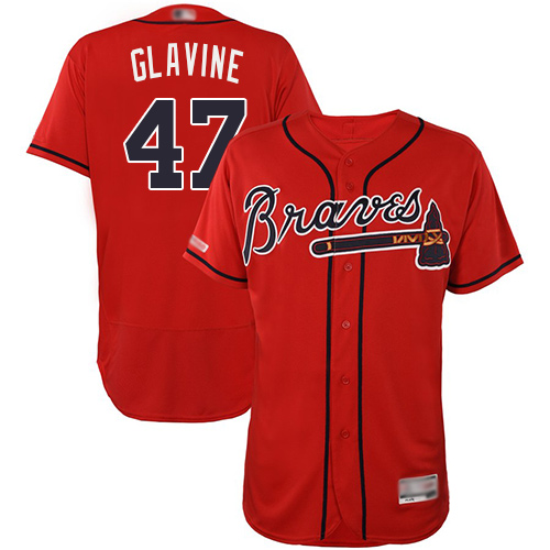 Braves #47 Tom Glavine Red Flexbase Authentic Collection Stitched MLB Jersey Braves #47 Tom Glavine Red Flexbase Authentic Collection Stitched MLB Jersey