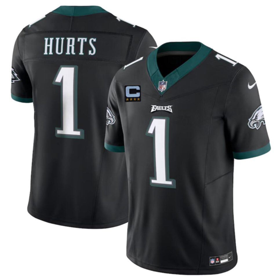 Men's Philadelphia Eagles #1 Jalen Hurts Black F.U.S.E With 4-Star C Patch Vapor Untouchable Limited Stitched Football Jersey Men's Philadelphia Eagles #1 Jalen Hurts Black F.U.S.E With 4-Star C Patch Vapor Untouchable Limited Stitched Football Jersey