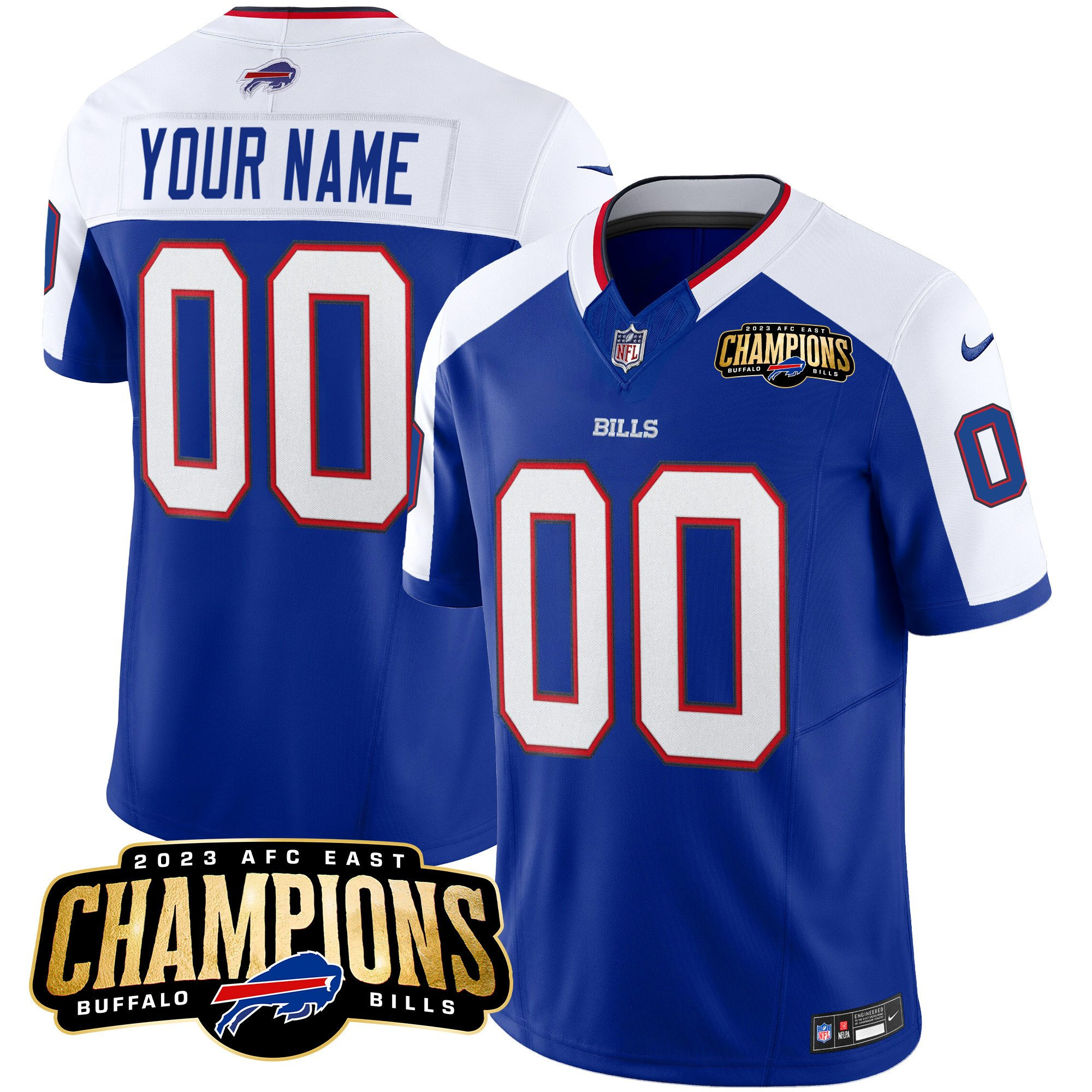 Men's Buffalo Bills Active Player Custom Blue/White 2023 F.U.S.E. AFC East Champions Ptach Stitched Football Jersey Men's Buffalo Bills Active Player Custom Blue/White 2023 F.U.S.E. AFC East Champions Ptach Stitched Football Jersey