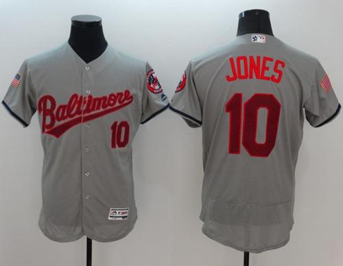 Orioles #10 Adam Jones Grey Fashion Stars & Stripes Flexbase Authentic Stitched MLB Jersey Orioles #10 Adam Jones Grey Fashion Stars & Stripes Flexbase Authentic Stitched MLB Jersey