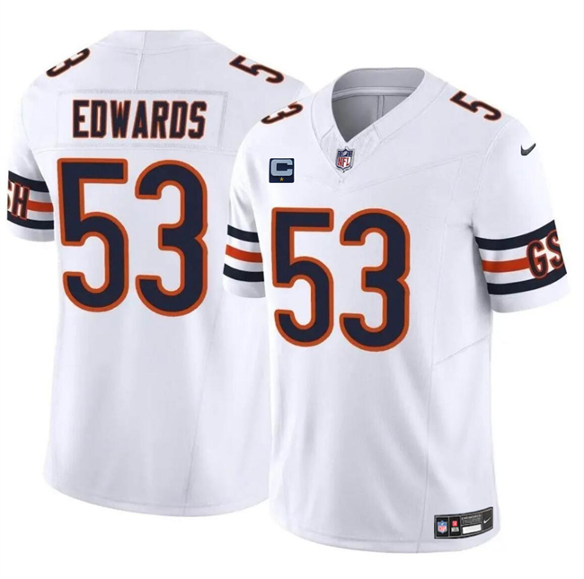 Men's Chicago Bears #53 T.J. Edwards White 2024 F.U.S.E. With 1-star C Patch Vapor Untouchable Limited Stitched Football Jersey Men's Chicago Bears #53 T.J. Edwards White 2024 F.U.S.E. With 1-star C Patch Vapor Untouchable Limited Stitched Football Jersey