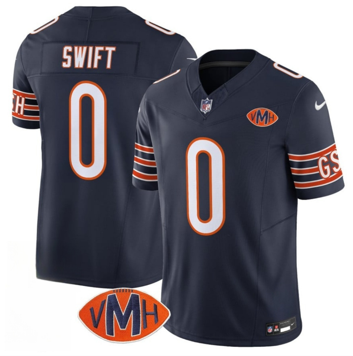 Men's Chicago Bears #0 D'Andre Swift Navy 2025 F.U.S.E. With VMH Patch Vapor Untouchable Limited Stitched Football Jersey Men's Chicago Bears #0 D'Andre Swift Navy 2025 F.U.S.E. With VMH Patch Vapor Untouchable Limited Stitched Football Jersey