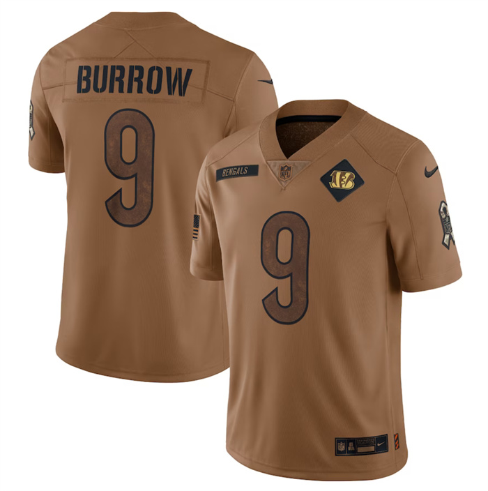 Men's Cincinnati Bengals #9 Joe Burrow 2023 Brown Salute To Service Limited Football Jersey Men's Cincinnati Bengals #9 Joe Burrow 2023 Brown Salute To Service Limited Football Jersey
