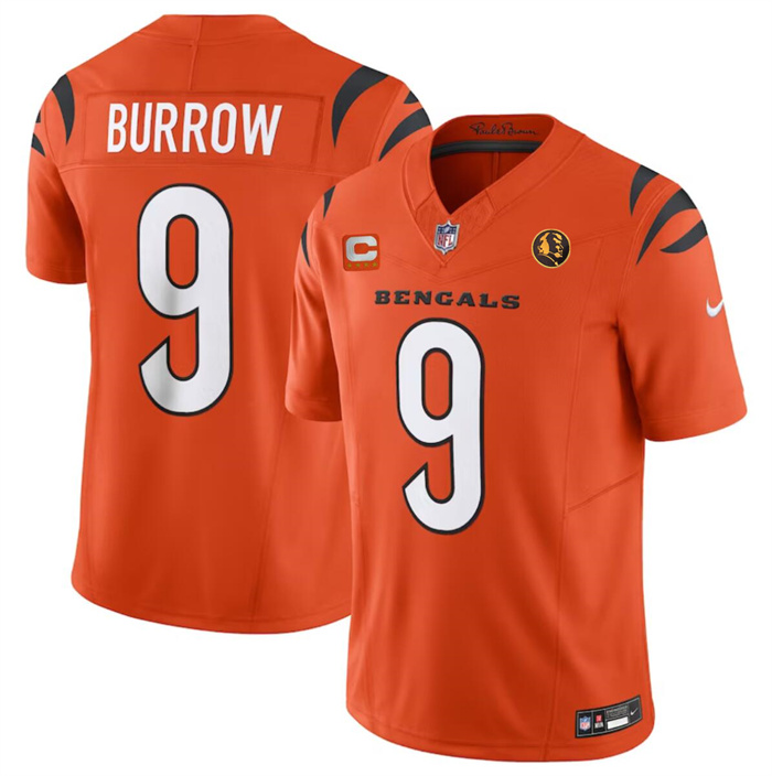 Men's Cincinnati Bengals #9 Joe Burrow Orange 2023 F.U.S.E. With 4-star C Ptach And John Madden Patch Vapor Limited Stitched Football Jersey Men's Cincinnati Bengals #9 Joe Burrow Orange 2023 F.U.S.E. With 4-star C Ptach And John Madden Patch Vapor Limited Stitched Football Jersey