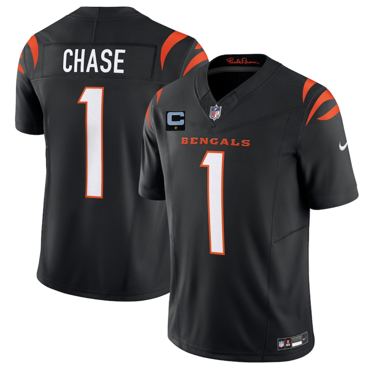 Men's Cincinnati Bengals #1 Ja'Marr Chase Black 2025 F.U.S.E. With 1-Star C Patch Vapor Untouchable Limited Stitched Football Jersey Men's Cincinnati Bengals #1 Ja'Marr Chase Black 2025 F.U.S.E. With 1-Star C Patch Vapor Untouchable Limited Stitched Football Jersey