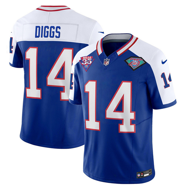 Men's Buffalo Bills #14 Stefon Diggs Blue/White 75th Anniversary 2023 F.U.S.E. Throwback Vapor Untouchable Limited Stitched Jersey Men's Buffalo Bills #14 Stefon Diggs Blue/White 75th Anniversary 2023 F.U.S.E. Throwback Vapor Untouchable Limited Stitched Jersey