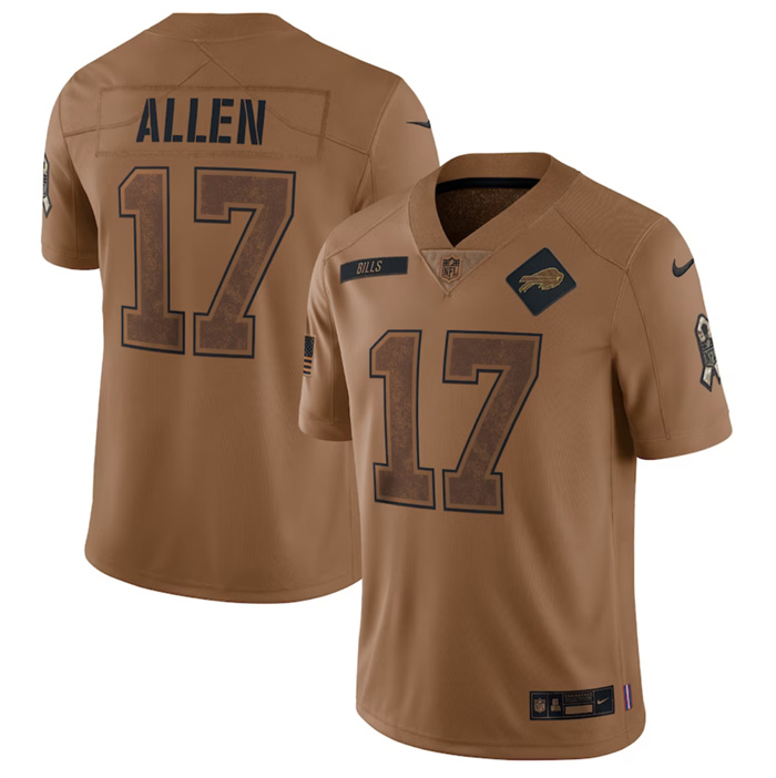 Men's Buffalo Bills #17 Josh Allen 2023 Brown Salute To Service Limited Football Jersey Men's Buffalo Bills #17 Josh Allen 2023 Brown Salute To Service Limited Football Jersey