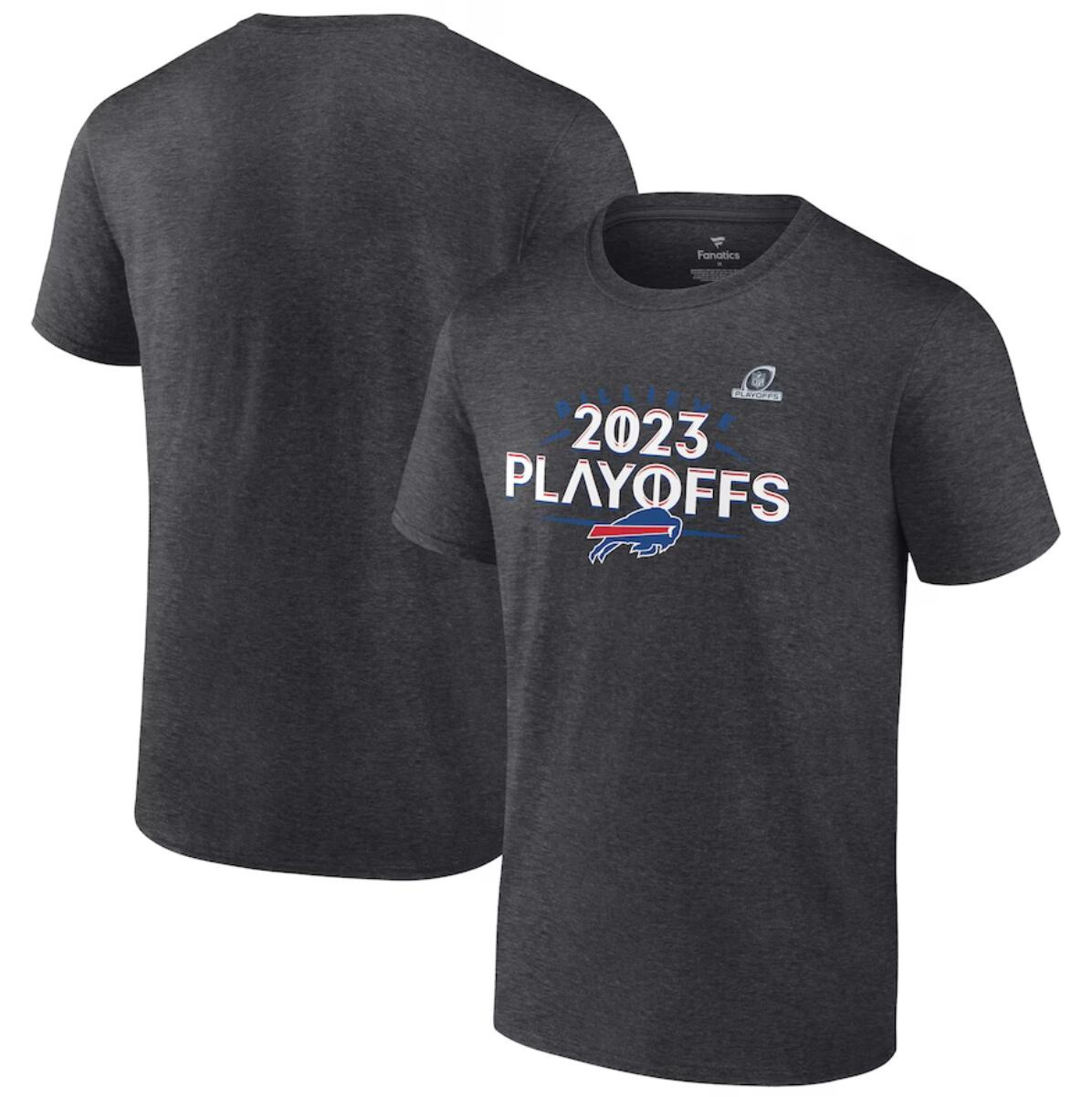 Men's Buffalo Bills Heather Charcoal 2023 NFL Playoffs T-Shirt Men's Buffalo Bills Heather Charcoal 2023 NFL Playoffs T-Shirt