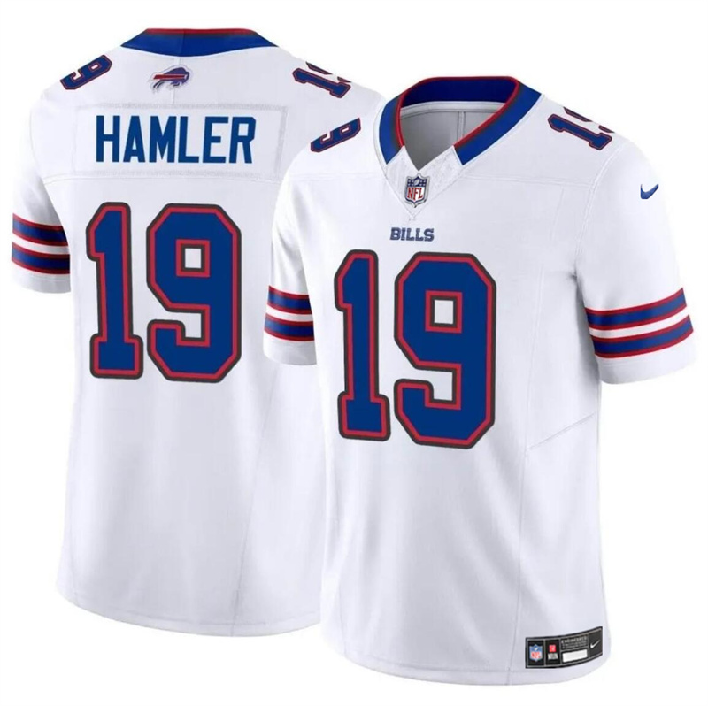 Men's Buffalo Bills #19 KJ Hamler White 2024 F.U.S.E. Vapor Untouchable Limited Stitched Football Jersey Men's Buffalo Bills #19 KJ Hamler White 2024 F.U.S.E. Vapor Untouchable Limited Stitched Football Jersey