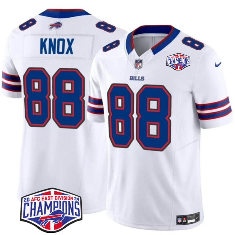Men's Buffalo Bills #88 Dawson Knox White F.U.S.E. 2024 AFC East Division Champions Vapor Limited Stitched Football Jersey Men's Buffalo Bills #88 Dawson Knox White F.U.S.E. 2024 AFC East Division Champions Vapor Limited Stitched Football Jersey