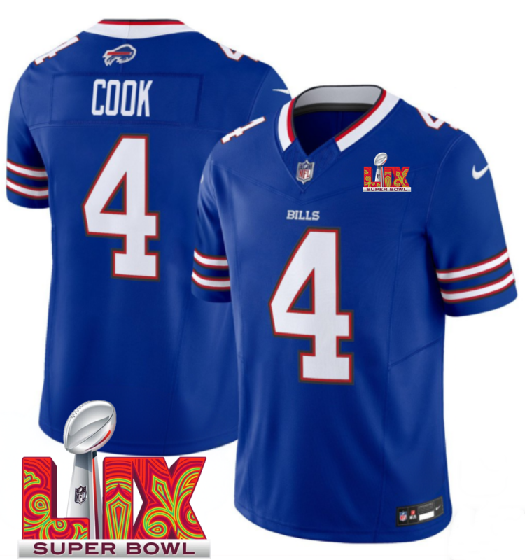 Men's Buffalo Bills #4 James Cook Royal F.U.S.E. 24/25 Super Bowl LIX Vapor Untouchable Limited Stitched Football Jersey Men's Buffalo Bills #4 James Cook Royal F.U.S.E. 24/25 Super Bowl LIX Vapor Untouchable Limited Stitched Football Jersey