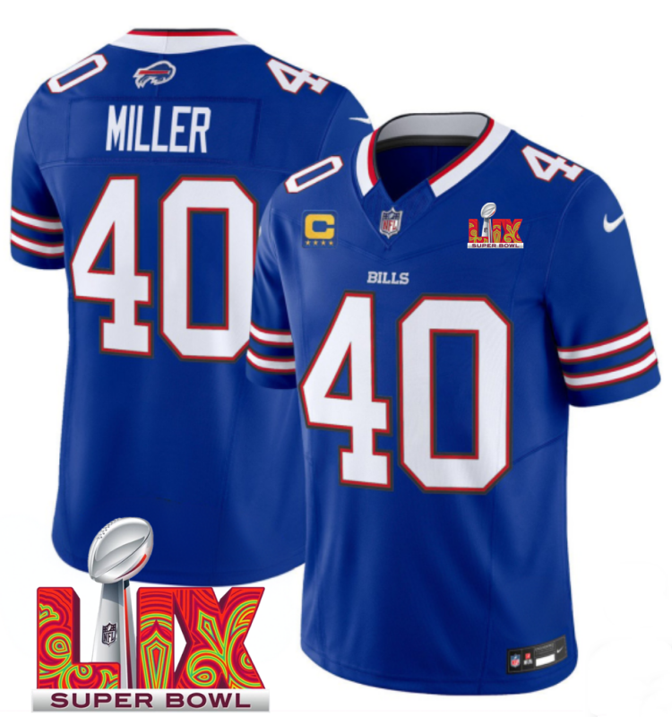 Men's Buffalo Bills #40 Von Miller Royal F.U.S.E. 24/25 Super Bowl LIX With 4-star C Ptach Vapor Untouchable Limited Stitched Football Jersey Men's Buffalo Bills #40 Von Miller Royal F.U.S.E. 24/25 Super Bowl LIX With 4-star C Ptach Vapor Untouchable Limited Stitched Football Jersey