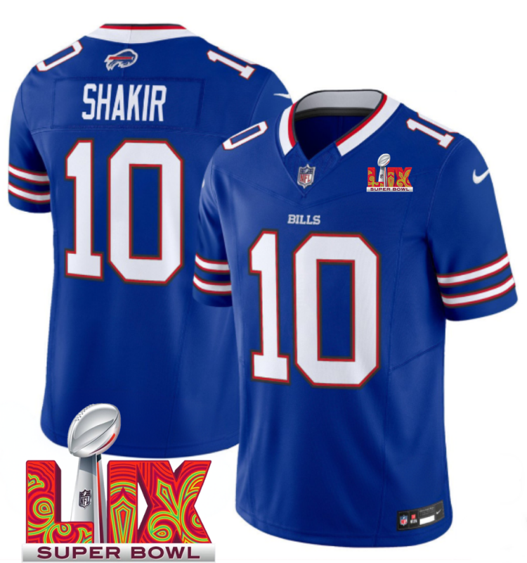 Men's Buffalo Bills #10 Khalil Shakir Royal F.U.S.E. 24/25 Super Bowl LIX Vapor Untouchable Limited Stitched Football Jersey Men's Buffalo Bills #10 Khalil Shakir Royal F.U.S.E. 24/25 Super Bowl LIX Vapor Untouchable Limited Stitched Football Jersey