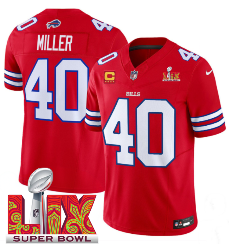 Men's Buffalo Bills #40 Von Miller Red F.U.S.E. 24/25 Super Bowl LIX With 4-star C Ptach Vapor Untouchable Limited Stitched Football Jersey