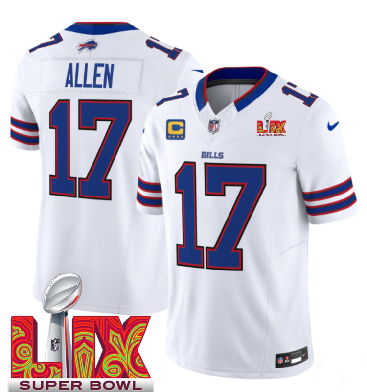 Men's Buffalo Bills #17 Josh Allen White F.U.S.E. 24/25 Super Bowl LIX With 4-star C Ptach Vapor Untouchable Limited Stitched Football Jersey Men's Buffalo Bills #17 Josh Allen White F.U.S.E. 24/25 Super Bowl LIX With 4-star C Ptach Vapor Untouchable Limited Stitched Football Jersey