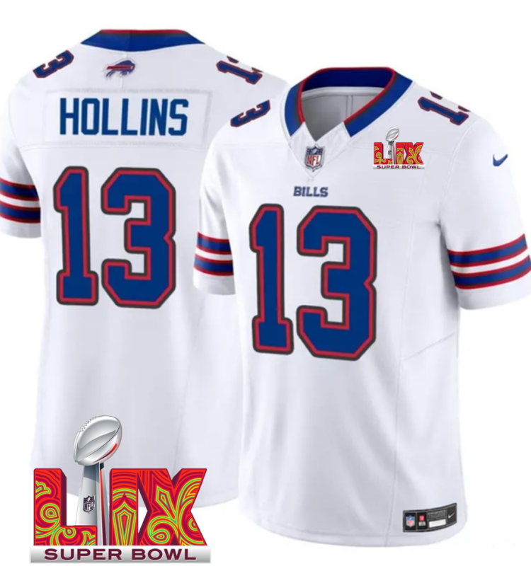 Men's Buffalo Bills #13 Mack Hollins White F.U.S.E. 24/25 Super Bowl LIX Vapor Untouchable Limited Stitched Football Jersey Men's Buffalo Bills #13 Mack Hollins White F.U.S.E. 24/25 Super Bowl LIX Vapor Untouchable Limited Stitched Football Jersey