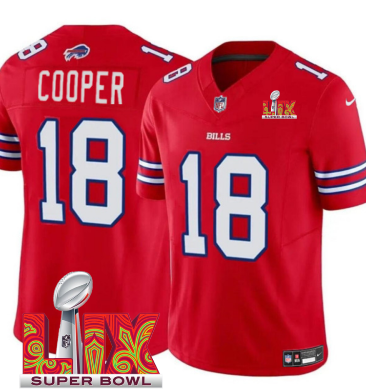Men's Buffalo Bills #18 Amari Cooper Red F.U.S.E. 24/25 Super Bowl LIX Vapor Untouchable Limited Stitched Football Jersey Men's Buffalo Bills #18 Amari Cooper Red F.U.S.E. 24/25 Super Bowl LIX Vapor Untouchable Limited Stitched Football Jersey