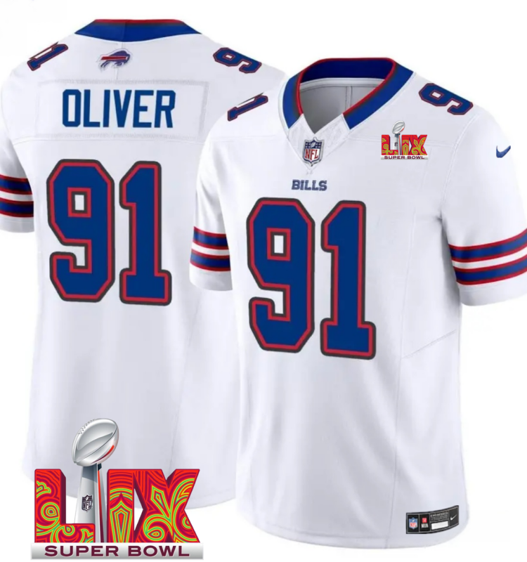 Men's Buffalo Bills #91 Ed Oliver White F.U.S.E. 24/25 Super Bowl LIX Vapor Untouchable Limited Stitched Football Jersey Men's Buffalo Bills #91 Ed Oliver White F.U.S.E. 24/25 Super Bowl LIX Vapor Untouchable Limited Stitched Football Jersey