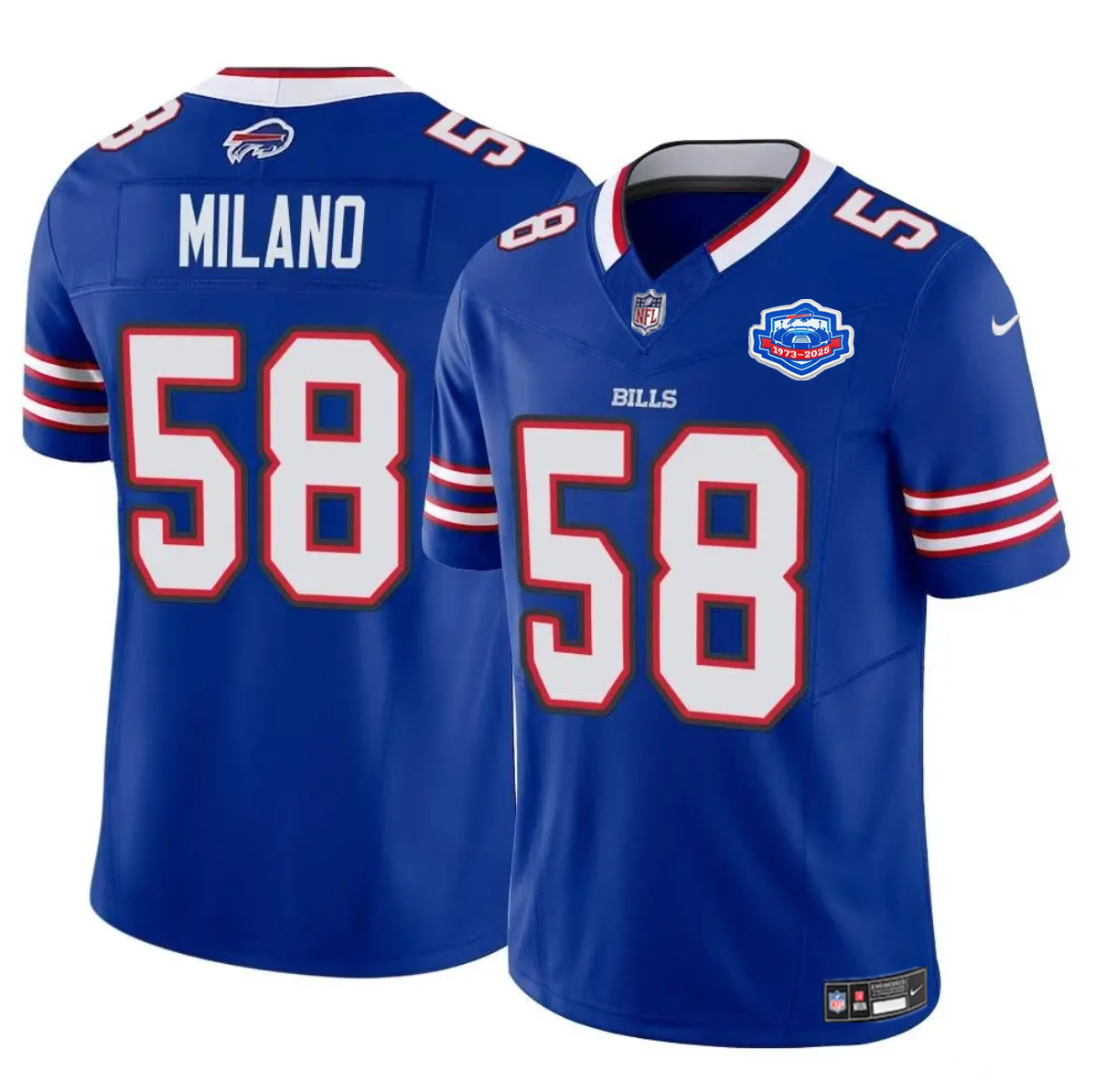 Men's Buffalo Bills #58 Matt Milano Blue 2025 F.U.S.E. With Farewell Patch Vapor Untouchable Limited Stitched Football Jersey Men's Buffalo Bills #58 Matt Milano Blue 2025 F.U.S.E. With Farewell Patch Vapor Untouchable Limited Stitched Football Jersey