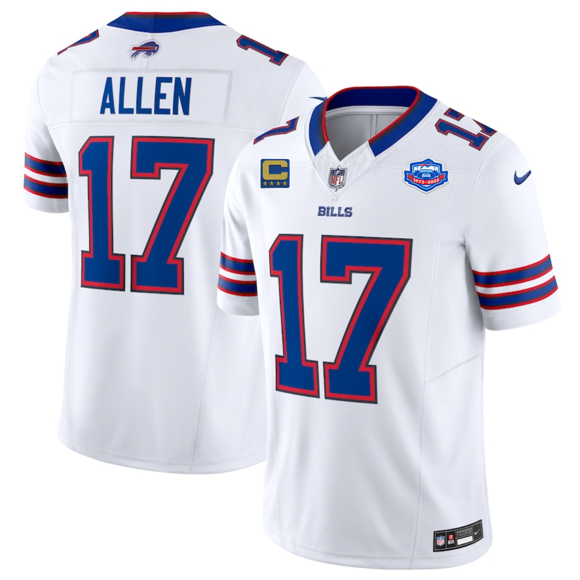 Men's Buffalo Bills #17 Josh Allen White 2025 F.U.S.E. With Farewell Patch And 4-Star C Patch Vapor Untouchable Limited Stitched Football Jersey Men's Buffalo Bills #17 Josh Allen White 2025 F.U.S.E. With Farewell Patch And 4-Star C Patch Vapor Untouchable Limited Stitched Football Jersey