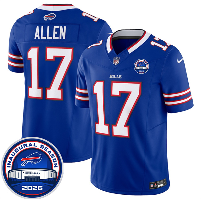 Men's Buffalo Bills #17 Josh Allen Blue F.U.S.E. 2026 Inaugural Season at Highmark Stadium Stitched Football Jersey Men's Buffalo Bills #17 Josh Allen Blue F.U.S.E. 2026 Inaugural Season at Highmark Stadium Stitched Football Jersey