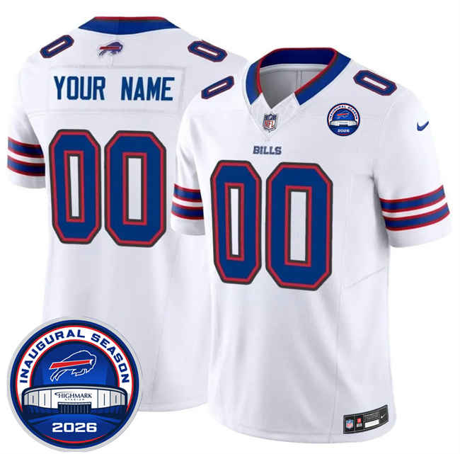 Men's Buffalo Bills Active Player Custom White F.U.S.E. 2026 Inaugural Season at Highmark Stadium Patch Stitched Football Jersey Men's Buffalo Bills Active Player Custom White F.U.S.E. 2026 Inaugural Season at Highmark Stadium Patch Stitched Football Jersey