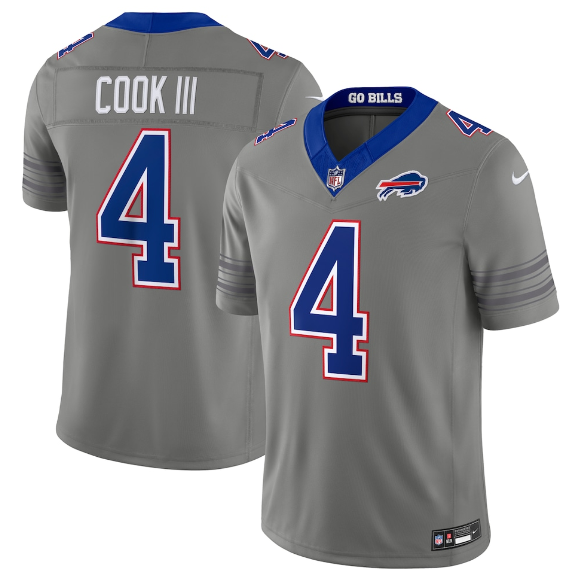 Men's Buffalo Bills #4 James Cook III Gray F.U.S.E. 2026 Nickel City Vapor Stitched Football Jersey Men's Buffalo Bills #4 James Cook III Gray F.U.S.E. 2026 Nickel City Vapor Stitched Football Jersey