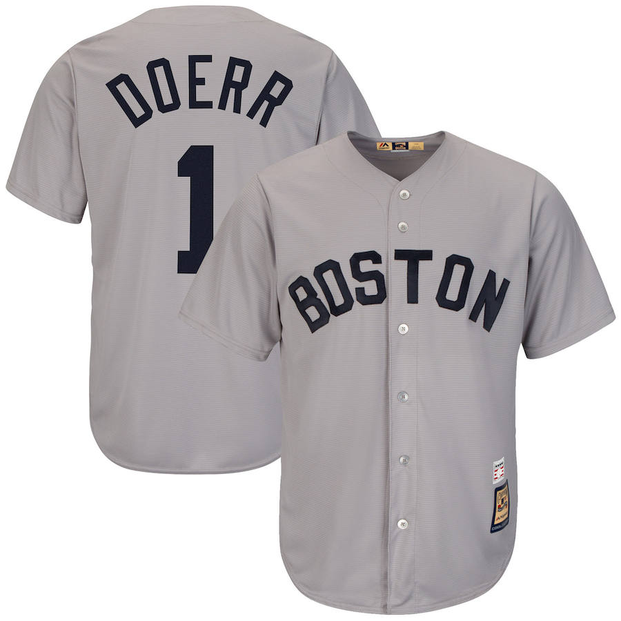 Boston Red Sox #1 Bobby Doerr Majestic Cooperstown Collection Cool Base Player Jersey Gray Boston Red Sox #1 Bobby Doerr Majestic Cooperstown Collection Cool Base Player Jersey Gray