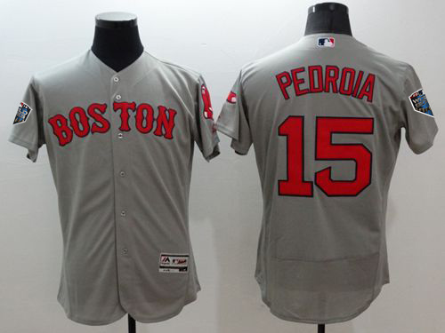 Red Sox #15 Dustin Pedroia Grey Flexbase Authentic Collection 2018 World Series Stitched MLB Jersey Red Sox #15 Dustin Pedroia Grey Flexbase Authentic Collection 2018 World Series Stitched MLB Jersey
