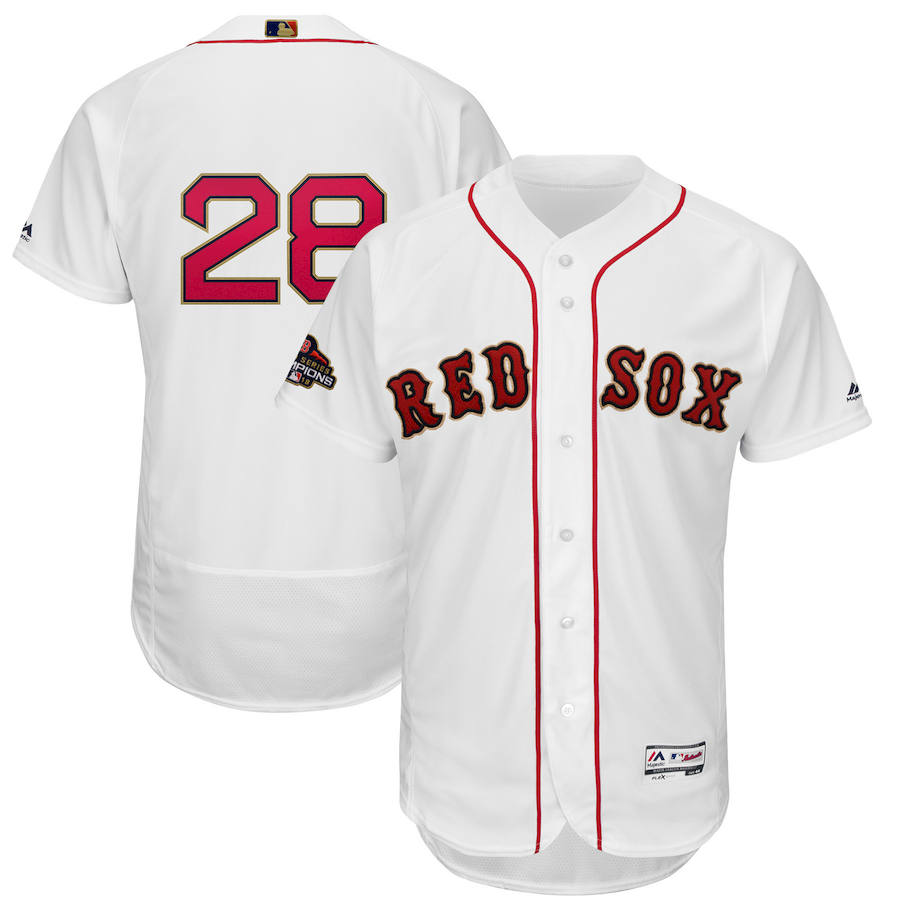 Boston Red Sox #28 J.D. Martinez Majestic 2019 Gold Program Flex Base Player Jersey White Boston Red Sox #28 J.D. Martinez Majestic 2019 Gold Program Flex Base Player Jersey White