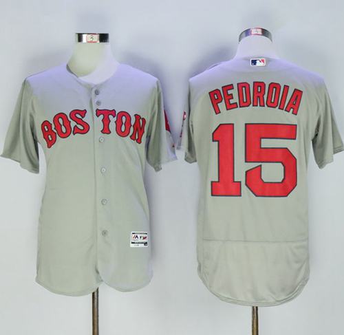 Red Sox #15 Dustin Pedroia Grey Flexbase Authentic Collection Name On Back Stitched MLB Jersey Red Sox #15 Dustin Pedroia Grey Flexbase Authentic Collection Name On Back Stitched MLB Jersey
