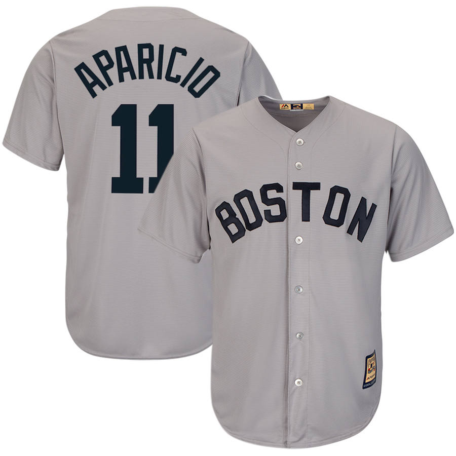 Boston Red Sox #11 Luis Aparicio Majestic Cooperstown Collection Cool Base Player Jersey Gray Boston Red Sox #11 Luis Aparicio Majestic Cooperstown Collection Cool Base Player Jersey Gray