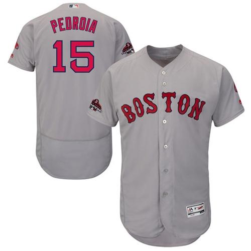 Red Sox #15 Dustin Pedroia Grey Flexbase Authentic Collection 2018 World Series Champions Stitched MLB Jersey Red Sox #15 Dustin Pedroia Grey Flexbase Authentic Collection 2018 World Series Champions Stitched MLB Jersey