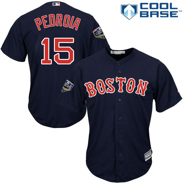 Red Sox #15 Dustin Pedroia Navy Blue New Cool Base 2018 World Series Stitched MLB Jersey Red Sox #15 Dustin Pedroia Navy Blue New Cool Base 2018 World Series Stitched MLB Jersey