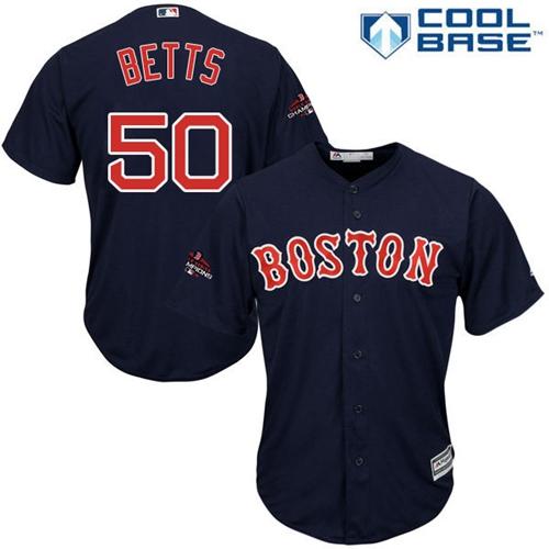 Red Sox #50 Mookie Betts Navy Blue New Cool Base 2018 World Series Champions Stitched MLB Jersey Red Sox #50 Mookie Betts Navy Blue New Cool Base 2018 World Series Champions Stitched MLB Jersey