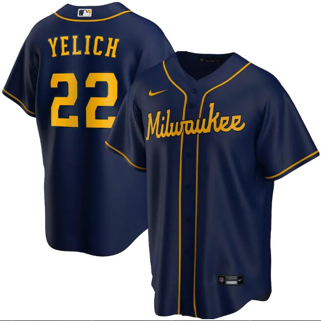 Men's Milwaukee Brewers #22 Christian Yelich Navy MLB Cool Base Stitched Jersey Men's Milwaukee Brewers #22 Christian Yelich Navy MLB Cool Base Stitched Jersey