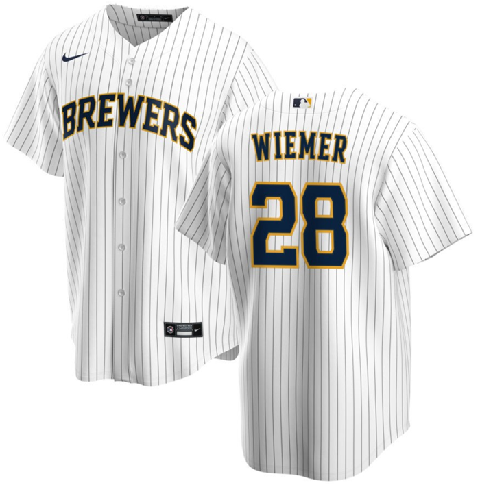 Men's Milwaukee Brewers #28 Joey Wiemer White Cool Base Stitched Jersey Men's Milwaukee Brewers #28 Joey Wiemer White Cool Base Stitched Jersey