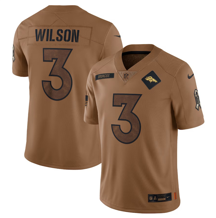 Men's Denver Broncos #3 Russell Wilson 2023 Brown Salute To Service Limited Football Jersey Men's Denver Broncos #3 Russell Wilson 2023 Brown Salute To Service Limited Football Jersey