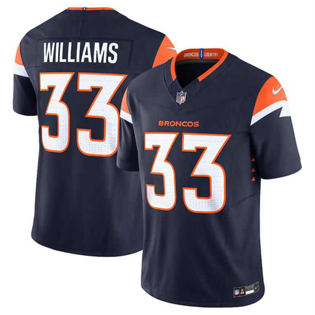 Men's Denver Broncos #33 Javonte Williams Navy 2024 F.U.S.E. Alternate Vapor Limited Stitched Football Jersey Men's Denver Broncos #33 Javonte Williams Navy 2024 F.U.S.E. Alternate Vapor Limited Stitched Football Jersey
