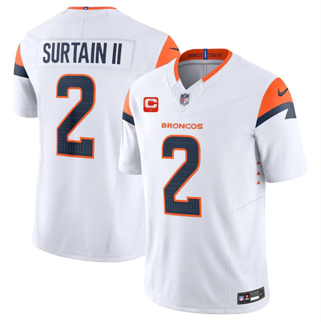 Men's Denver Broncos Custom White 2024 F.U.S.E. Wit 1-Star C Patch Vapor Limited Stitched Football Jersey Men's Denver Broncos Custom White 2024 F.U.S.E. Wit 1-Star C Patch Vapor Limited Stitched Football Jersey