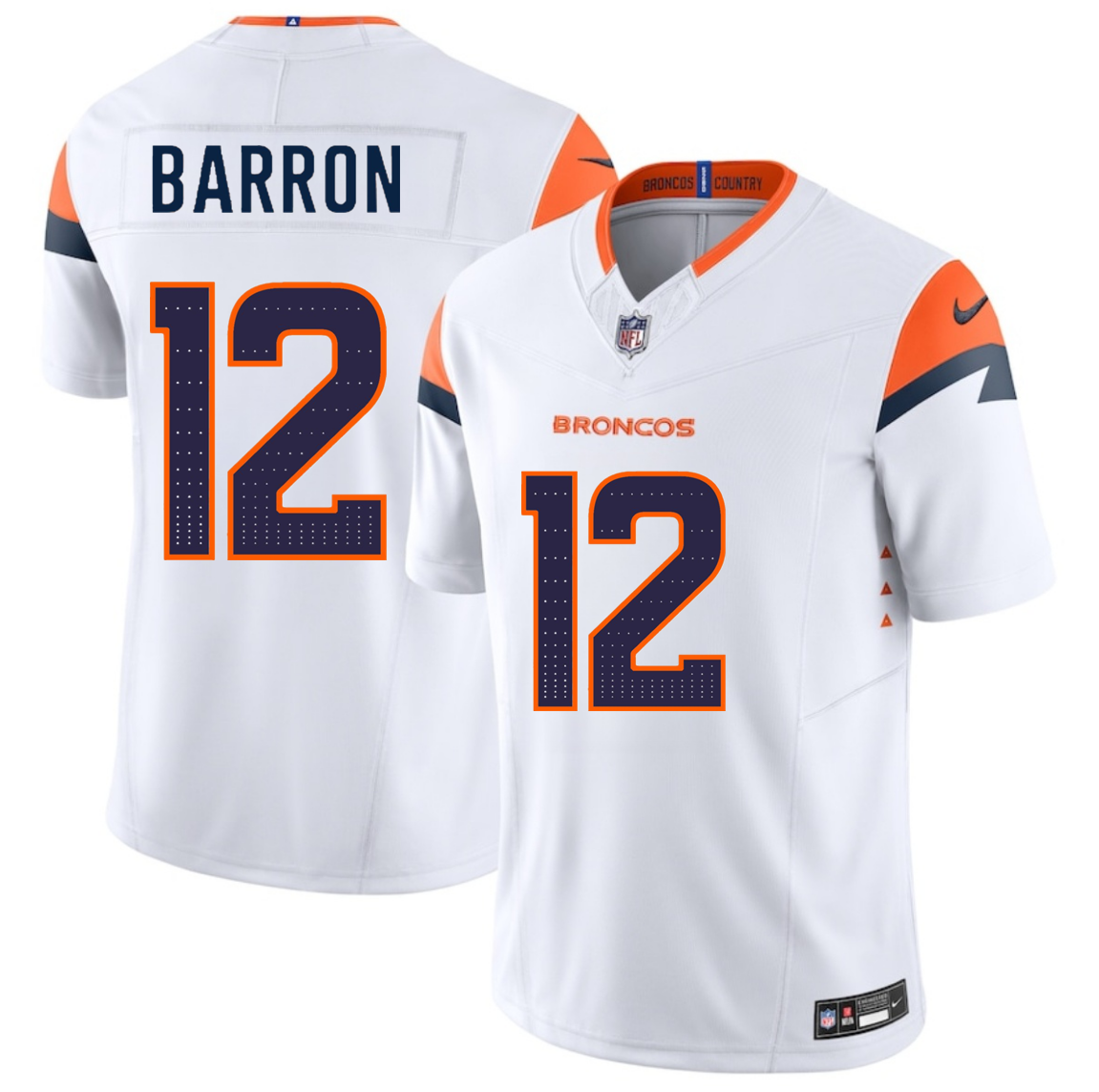 Men's Denver Broncos #12 Jahdae Barron White 2025 Draft F.U.S.E. Vapor Limited Stitched Football Jersey Men's Denver Broncos #12 Jahdae Barron White 2025 Draft F.U.S.E. Vapor Limited Stitched Football Jersey